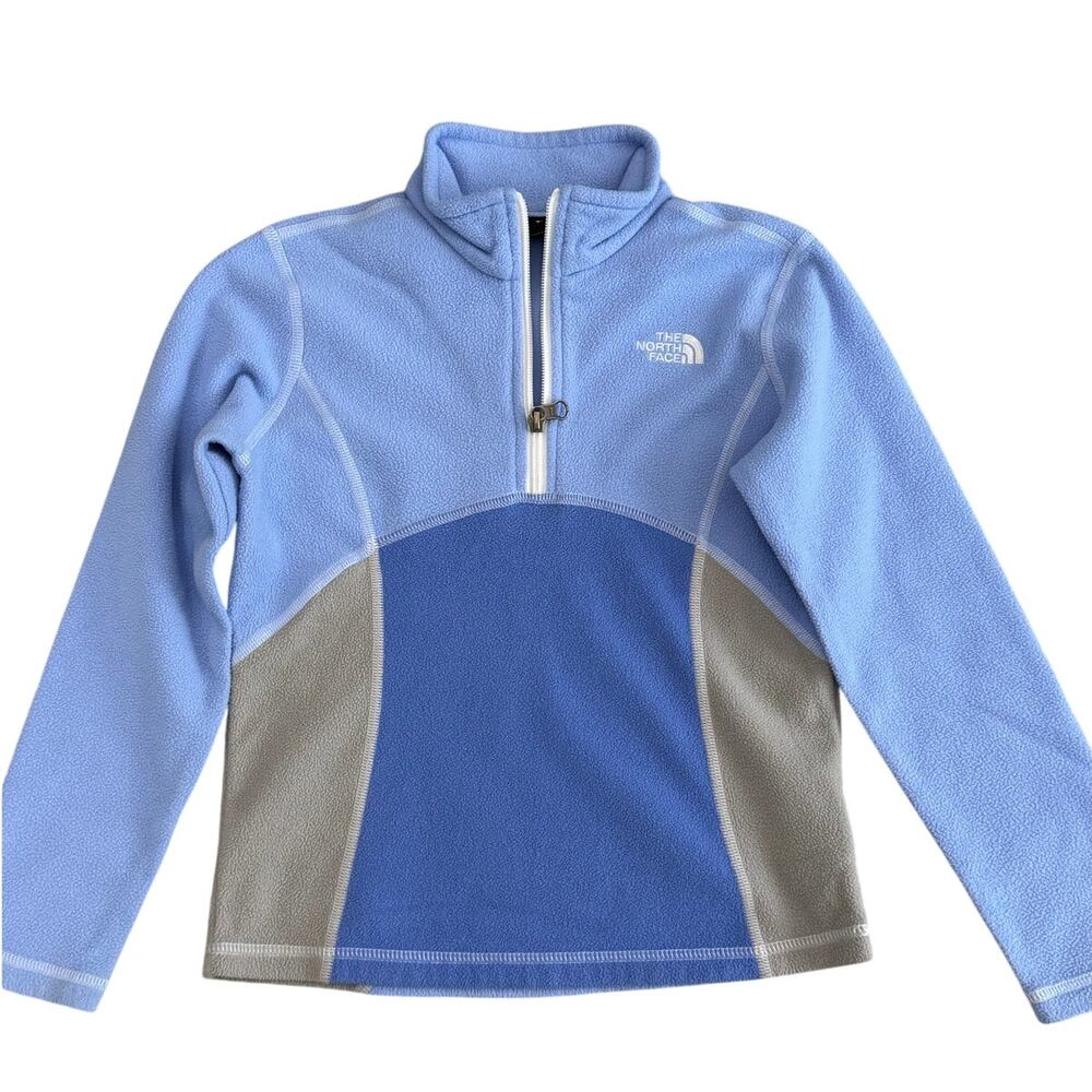 The North Face Girls Colorblock 1/4 Zip Fleece Pullover Blue S 7/8